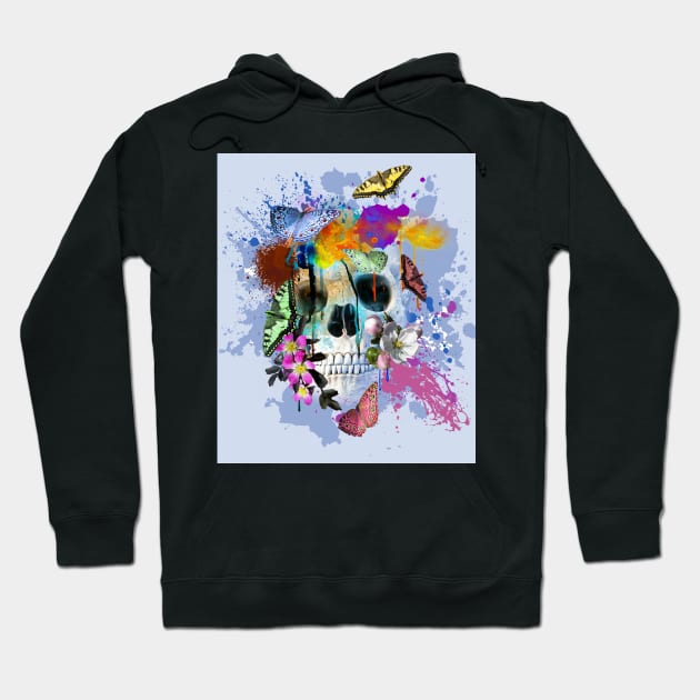 Skull Flowers And Butterfly, Rainbow Butterflies Hoodie by Random Galaxy